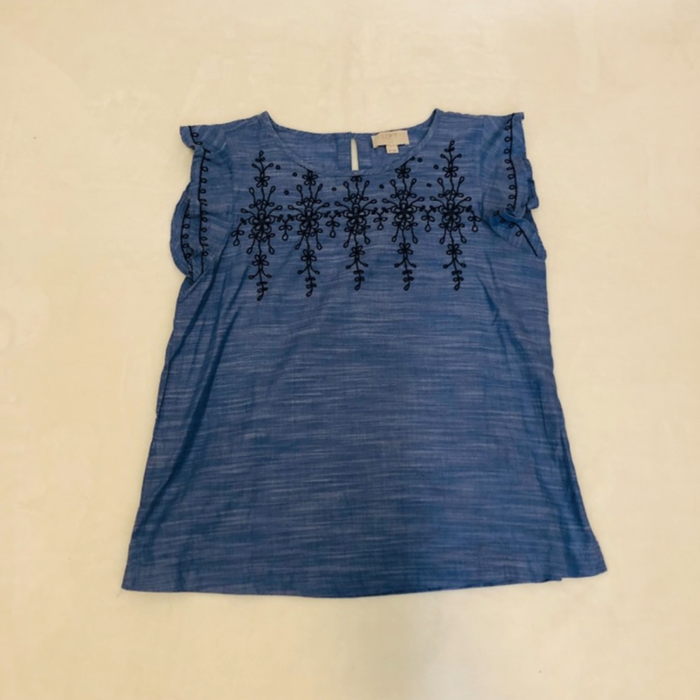 Loft Blue Embroidered Top Size XS